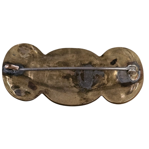 Vintage Etched Brass Stone Large Brooch - Picture 2 of 7